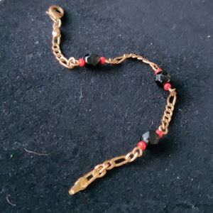 Bracelet, antique gold chain, black, red (#83)